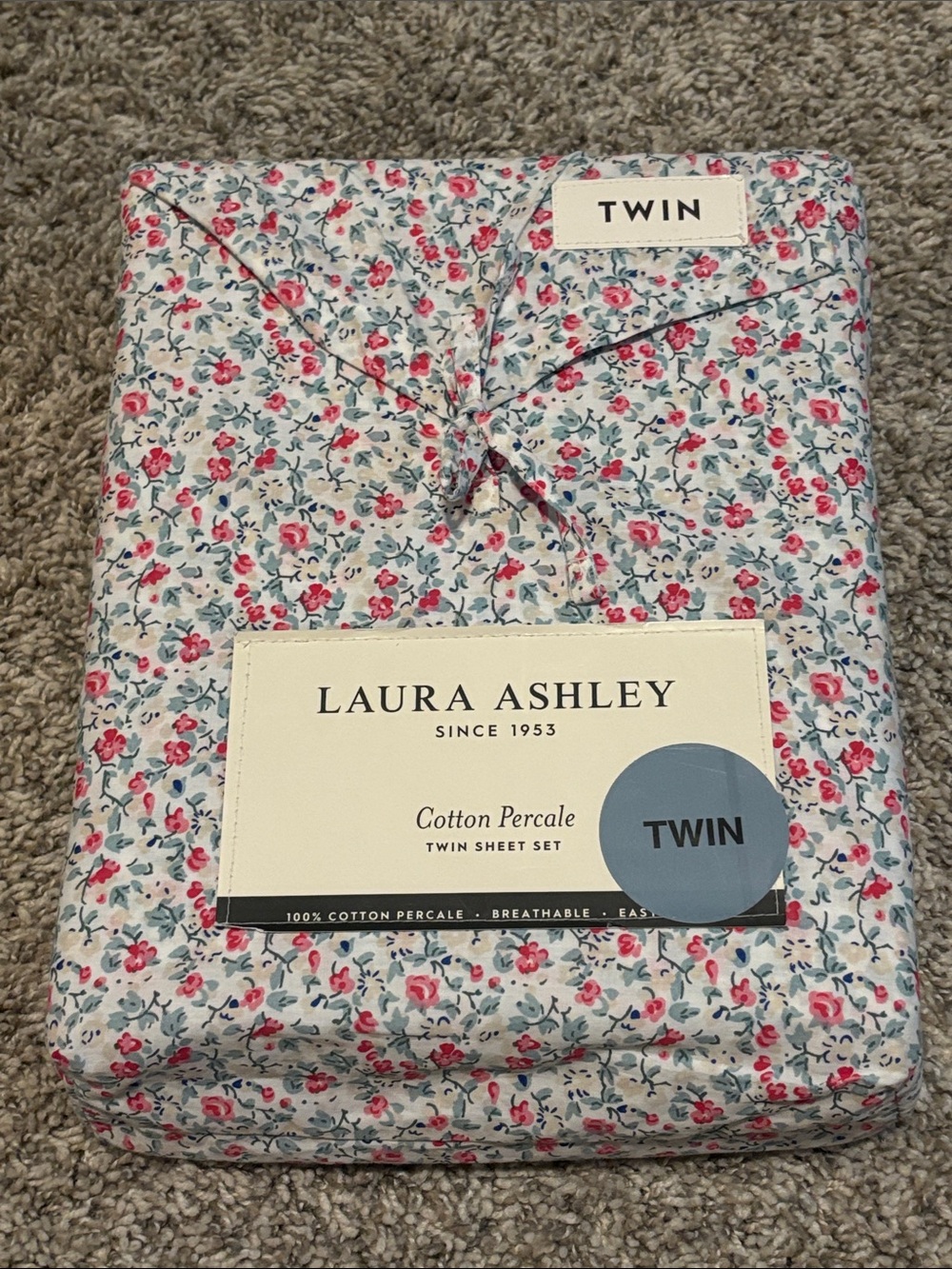 NWT Laura Ashley Cotton Percale Floral Twin Sheet Set